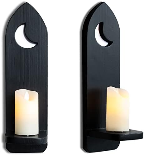 IRISVITA Gothic Candle Holders, Sconces Wall Decor Set of 2, Medieval Decor, Wall Mount Farmhouse Decor, Spooky Gothic Decor, Gothic Home Decor, Rustic Home Decor, Goth Wall Decorations - Black