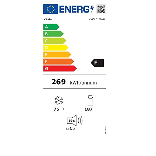 Candy-CMCL-5172WN-Frigorifico-Combi-55CM-262L-Static-Low-Frost-Cajon-Verdulero-Control-Temperatura-Interno-LED-Puertas-Reversibles-Altura-Ajustable-Ruedas-39DB-Clase-F-Blanco