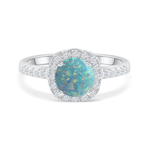 Silwan Opal Ring for Women S925 Sterling Silver/10K 14K 18K Round Opal Engagement Wedding Rings for Women Wife Her