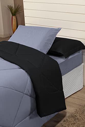 Kit Edredom Solteiro Dupla Face Ternura 04 pçs - Preto/Cinza