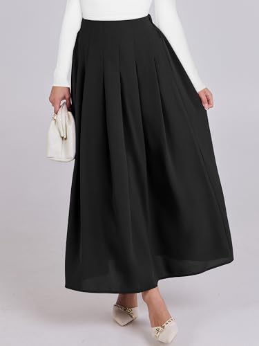 ANRABESS Women A-Line Pleated High Waist Maxi Skirt Full Ankle Length Flowy Swing Elegant Dressy Casual Work Long Skirts - Image 4