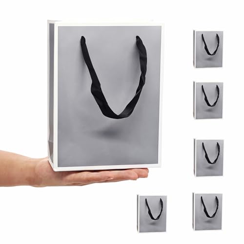 紙袋 手提げ プレゼント 袋 ギフトバッグ 小 引き出物袋 縦型 おしゃれ 厚手タイプ 丈夫で耐久性があり 再利用可能 クラフト紙袋 結婚式 包装 パーティー 誕生日 ホワイトデー 贈り物 お土産 クリスマス用ギフトバッグ（15*6*20cm・6枚セット・シルバー）