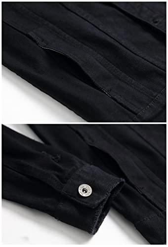 Image of LZLER Men's Denim Jackets Distressed Destroyed Classic Vintage Slim Fit Ripped Fashion Trendy Trucker Jean Jackets