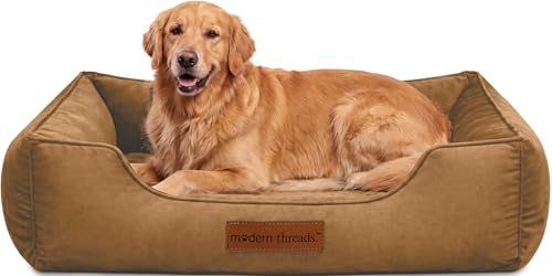 Image of Modern Threads Luxury Dog Bed - Comfortable Tufted Velvet Cushion for Small to Large Dogs - Machine Washable - Durable & Cute Sleep Space for Pets - Pamper Your Pet with Cozy Beds - Caramel