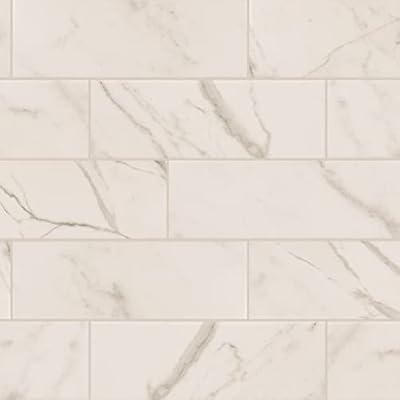 Daltile Costar 4" x 12" Marble Look Ceramic Wall Tile in Matte Calacatta Empire for Kitchen Backsplashes, Decorative Accents, or Bathroom Walls
