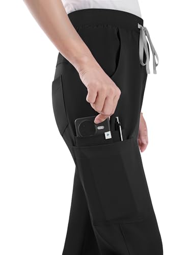 Image of Scrub Pants for Women - Straight Leg Medical Scrub Pants with 6 Pockets - Drawstring Soft Stretch Women Scrub Pant