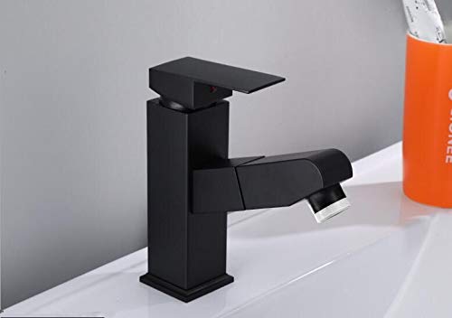 Mitigeur de bassin extractible noir réglable en hauteur pour vasque moderne