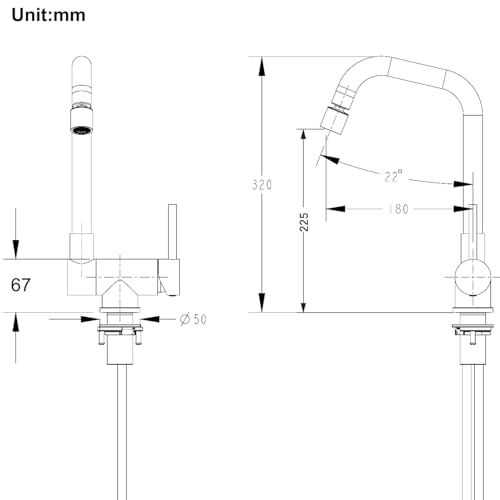 ONECE Vorfentermontage Küchenarmatur mit Brause, Klappbar Wasserhahn Küche mit drehbarer Luftsprudler, Vorfenster Armatur mit 360° drehbar, Falten Mischbatterie für Küche, Gebürstetes Gold