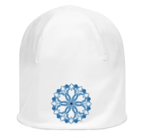 Bonnet coton fin extensible blanc Flower of Life Blue accessoire tête léger taille unique mixte