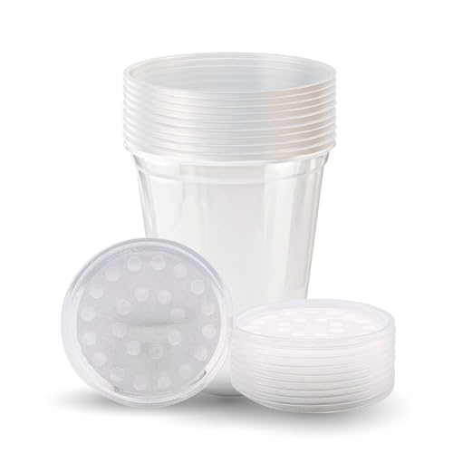 Snout and Shell Deli Cups with Fabric Vented Lids 10 Pack - Secure Fruit Fly & Insect Cultures Prevent Escapes & Contaminants Easy Fruit Fly Media Preparation Hot Liquid Safe