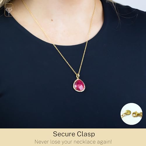 7 Ct. Gemstone Necklace for Women | 18k Gold Over Sterling Silver 10x10 MM Pear Cut Birthstone Necklace with Halo | Adjustable 18-20 Inch Chain | Large Real Gold Pendant Necklace MAX + STONE3