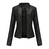 Photo Gallery rqpyqf giacca corta da donna in pelle pu, giacca motociclista da donna elegante giubbino giacchetto corta casual per primavera e autunno wt40 (nero, xxl)