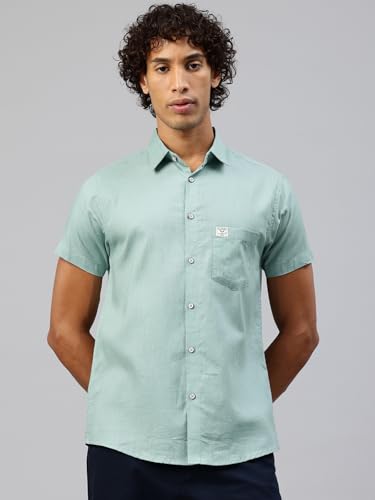 Image of Majestic Man Men Slim Fit Pure Cotton Solid Half Sleeve Casual Shirt