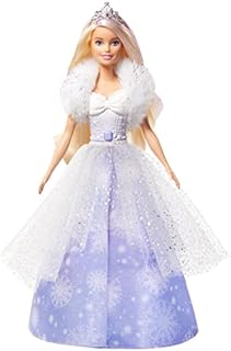 Barbie Dreamtopia Fashion Reveal Princess Doll, 12-Inch, Blonde with Pink Hairstreak, Snowflake Gown and Hairbrush, GKH26