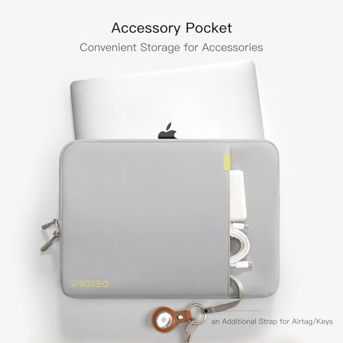 Image of Proteq 360 Laptop Sleeve Protective Cover-Graphite Grey, 15.6 Inch | Compatible with HP,MacBook Air /Pro, Samsung,Dell,Lenovo,ASUS laptop safety cover | with Accessory Pocket | Shockproof Laptop Sleeve