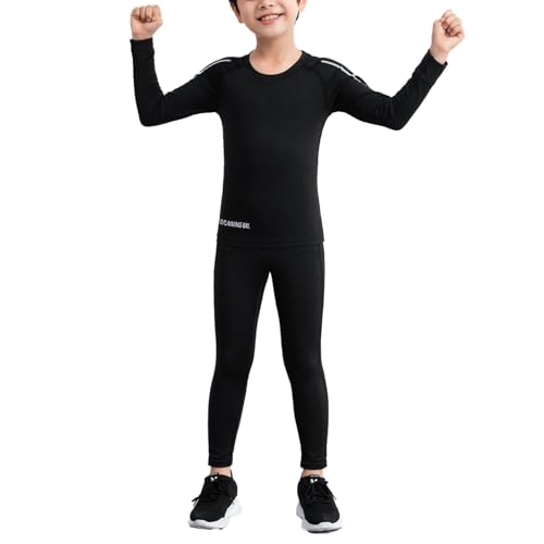 easyforever Kids Boys Compression Sets Thermal Long Sleeve Top And Leggings Athletic Set Gym Sport Fitness Underwear Suits Black 3-4 Years