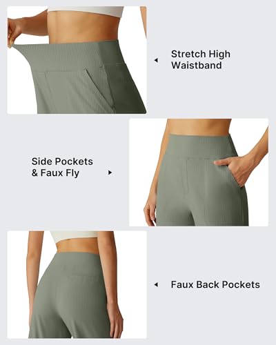 G4Free Long Bermuda Shorts for Women 10'' High Waisted Wide Leg with Yoga Waistband and Tailored Look for Work (Gray Olive,XL) — view 5