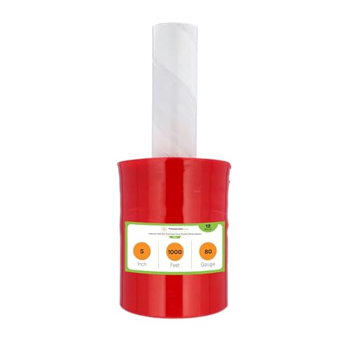 PSBM Dark Red Mini Stretch Wrap with Extended Core Handles 12 Rolls 5 Inch x 1000 Feet 80 Gauge Heavy Duty Plastic Wrap Industrial Strength Shrink Film for Moving Packing & Shipping