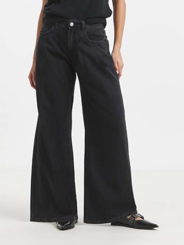 Image of KOTTY Women's High Waist Wide Leg Button Coin Pocket Straight Fit Jeans Stylish Regular to Plus Size Fit Denim Jeans for Women