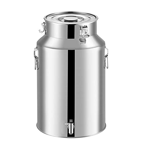 Cubo de Leche de Acero Inoxidable de 14 a 88 litros, para Transporte, para Vino, Aceite, con Anillo de Sellado de Silicona y Grifo para el hogar, ANG Commerce/Plata/22 litros