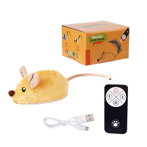 Ailan Schwanz Katzenspielzeug Fernbedienung Maus für Katzen Fernbedienung Maus Katzenspielzeug Plüsch Interaktives Spielzeug für Katzen, Gelb,...