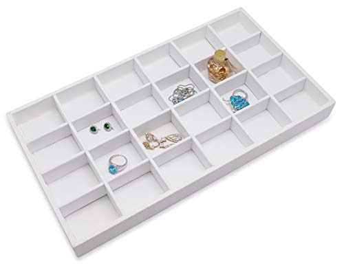 TheDisplayGuys Jewelry Tray, Drawer Organizer Display - White Leatherette