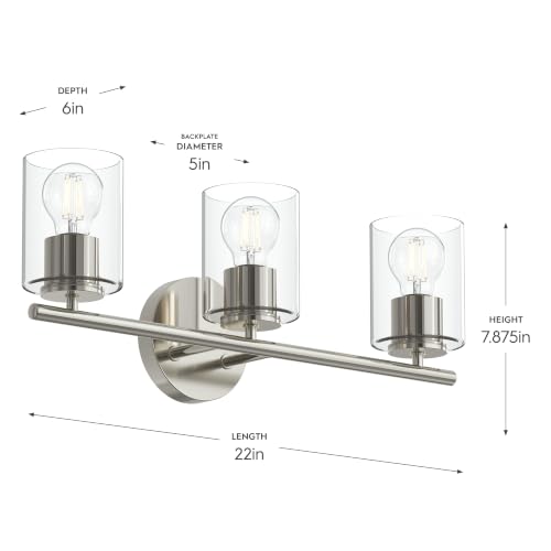 Image of Progress Lighting Replay 22 Inch 3-Light Vanity Light, Transitional, Polished Nickel with Clear Glass Shades, (7.875 inch H x 22 inch W x 6 inch D), P300583-104