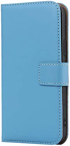 Étui portefeuille magnétique iPhone 13 en cuir véritable bleu 6,1 pouces