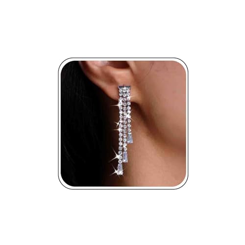 Long Strass Ohrringe Silber Gold Hochzeit Ohrringe Bräute Funkeln Kristall Baumeln Ohrringe Prom Cubic Zirkonia Diamant Ohrringe Cz Quaste Tropfen Ohrringe Partei Aussage Ohrringe Schmuck Für Frauen