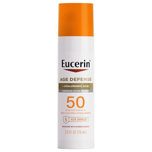 Eucerin Sun Age Defense SPF 50 Face Sunscreen Lotion, Hypoallergenic, Fragrance Free Sunscreen SPF 50 with Hyaluronic Acid, 2.5 Fl Oz Bottle