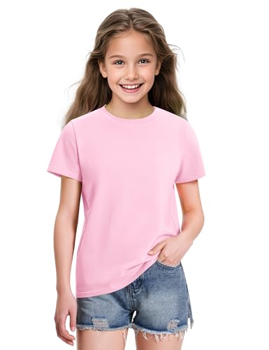 Image of KEREDA 4 Pack Girls Short Sleeve Shirts Cotton T-Shirts Summer Basic Tees Tops Clothes for Kids