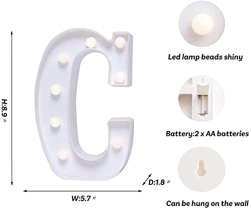 Image of LED Letter Lights Sign Light Up Letters Sign for Night Light Wedding /Birthday Party Battery Powered Christmas Lamp Home Decoration (Letter-C)