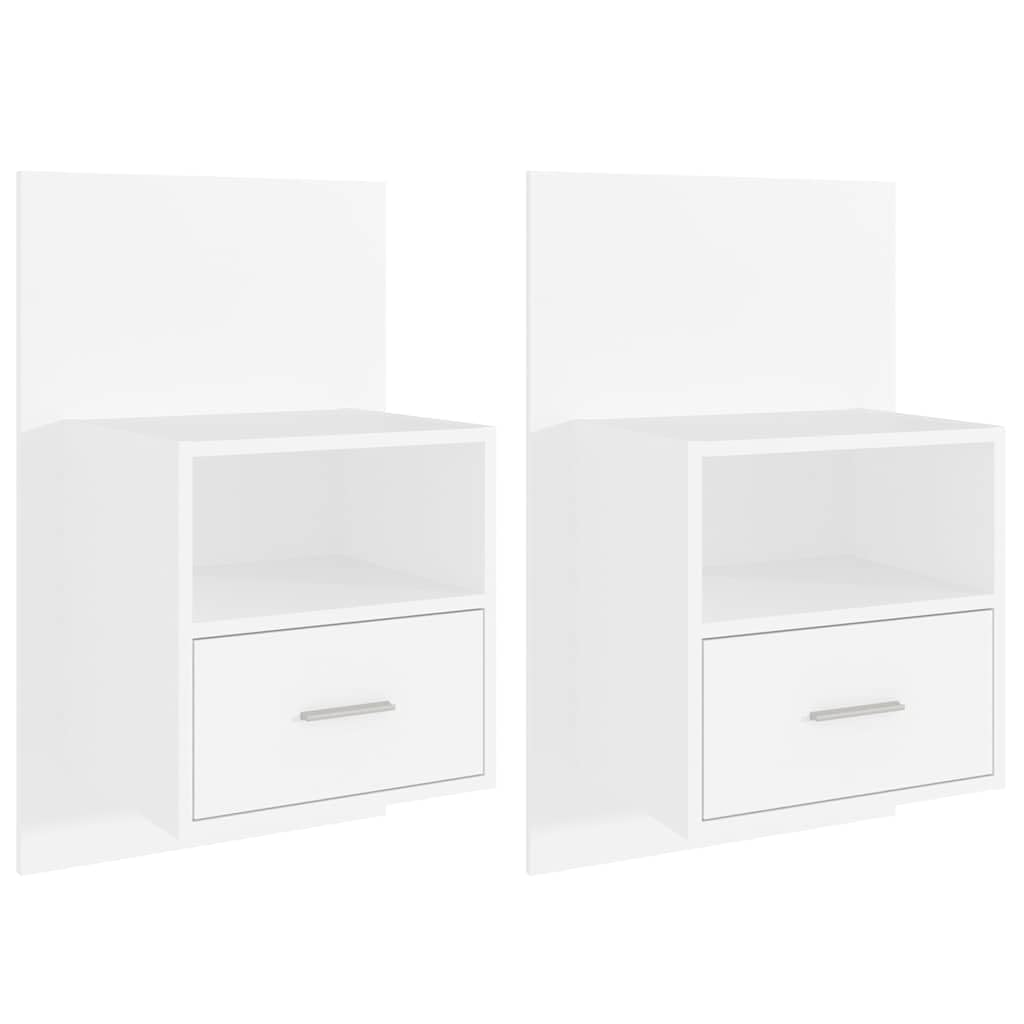 Set di 2 comodini da parete con cassetto, colore: bianco