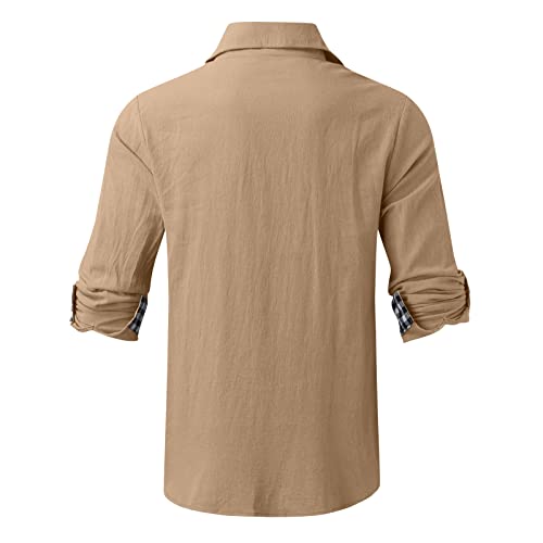 Tops de verão para homens Daily Cotton Linen Shirt Manga Longa Hippie Casual Beach Camisetas com Bot