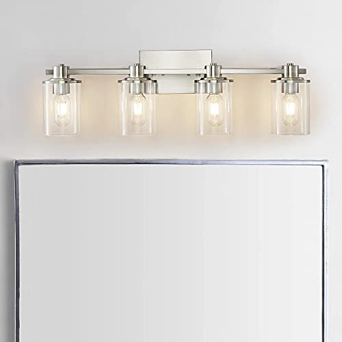 Image of 4-Light Bathroom Lighting,Modern Brushed Nickel Vanity Light Fixture Over Mirror,Industrial Wall Lamp with Clear Glass Shade