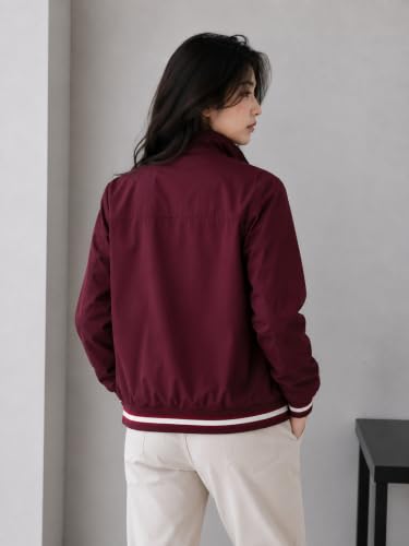 Image of Women's Oversized Bomber Jacket | Casual Full Sleeve Zip-Up Jacket | Lightweight Stand Collar Regular Fit Outerwear with Pockets