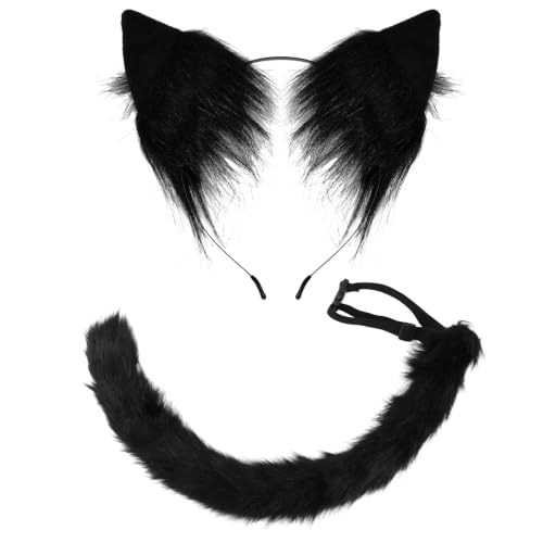 AOOWU Kattenkostuum, zwart, 2-delige kattenkostuumset met haarband