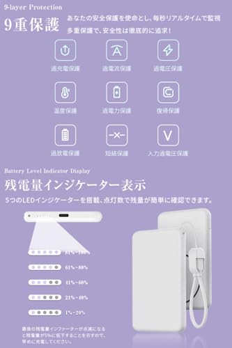 明誠 モバイルバッテリー MagSafe対応 6800mAh 軽量 小型 薄型 15Wワイヤレス出力 PD20W急速充電 USB-C充電ケーブル・ストラップ付き Type-C入出力ポート 2台同時充電 マグセーフ充電器 LED残量表示 PSE認証済み ワイヤレス充電器 マグネット式バッテリー iPhone 17/16/15/14/13/12/iPad/Android多機種対応（ホワイト）