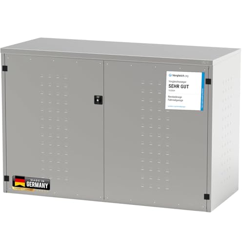 reinkedesign Fahrradgarage aus gebürstetem Edelstahl inkl. Pultdach | Für bis zu 3 Räder/E-Bikes...