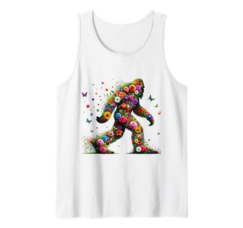 Floral Bigfoot Colorful Flower Power Hippie Sasquatch Art Tank Top