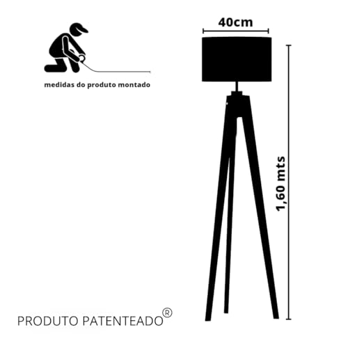 UNIDECOR CASA Luminária Abajur de Chão ROMA Tradicional Madeira Maciça Cúpula cor Palha Italiana