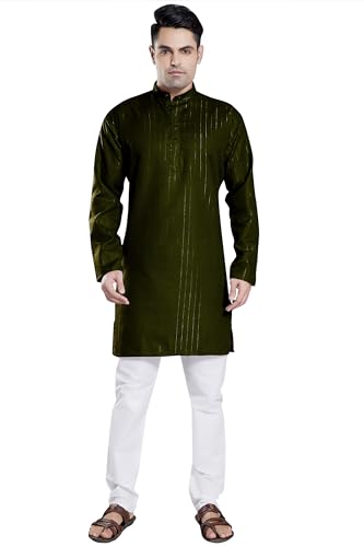 Image of DIVISIVE Men's Self Zari Line Cotton Blend Slim Fit Kurta Pyjama Set