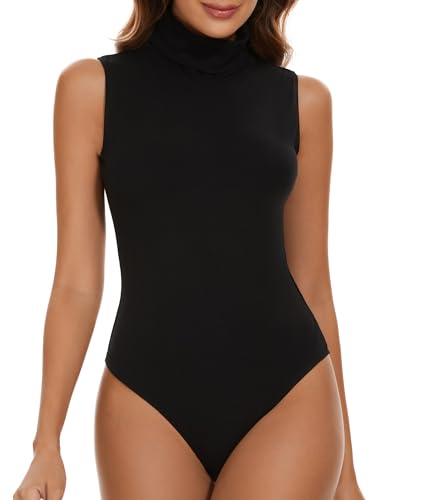 SHAPERIN Damen Body Ärmellos Bodysuit Tanga Rollkragen Schmal Oberteil...