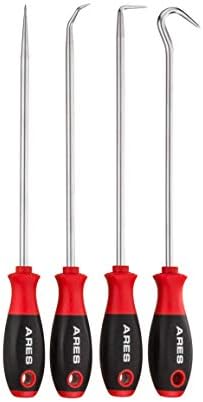 ARES 70246-4-Piece Hook and Pick Set - Includes a Large Straight Pick, 90 Degree Pick, Combination Pick and a Hook Pick - Chrome Vanadium Steel Shafts - Easily Remove Hoses, Gaskets and More