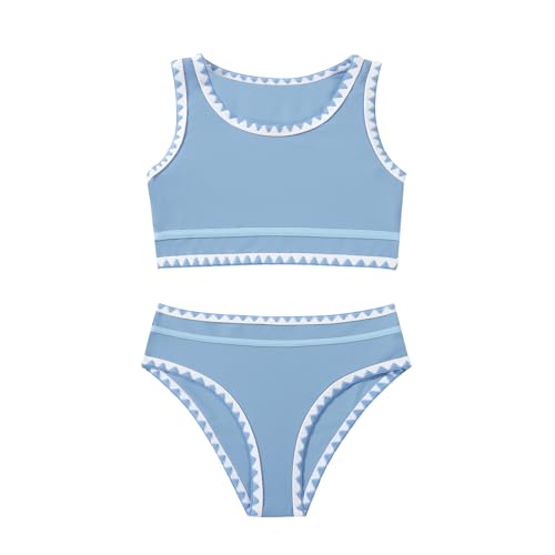 Image of Girls Bathing Suit Toddler Swimsuits 2 Piece Bikini Sets Round Neck Colorful Lace Teen Girls Swimwear 3-14T