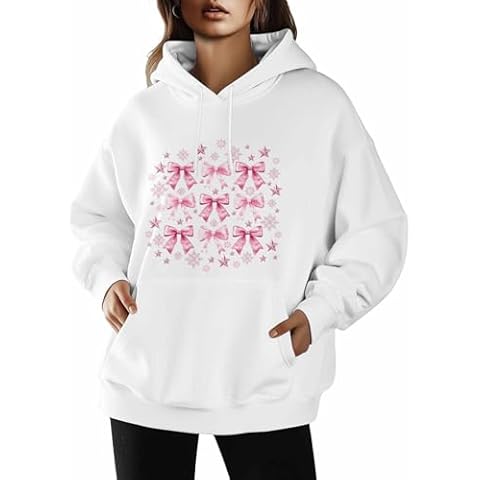 SELINGY Womens Sweatshirt Graphic Hoodies for Women Teen Girls, Bow Oversized Pullover Hoodie Long Sleeve Top, Pink Girly Ladies' Trendy Outfits for Daily Wear, Travel, or Lounging Cover