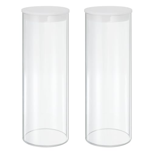QUARKZMAN Transparente Plastik-Aufbewahrungsröhren 2 3/4 x 8(70x200mm) Polycarbonat Klare Starre Runde Aufbewahrungsröhren mit Schwarzem Deckel 2 Set