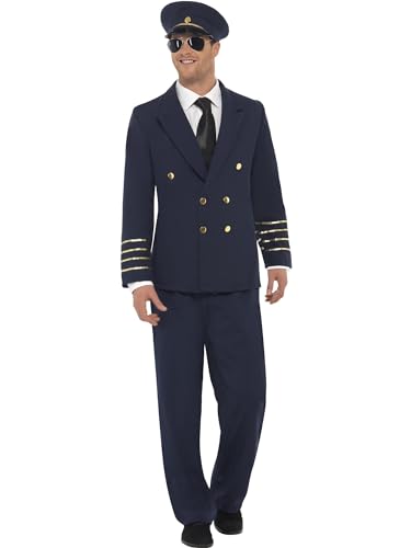 Smiffys Costume de pilote, bleu marine, avec veste, pantalon et casquette Halloween