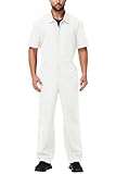 AOBUTE Men White Jumpsuit Short Sleeve Caddy Costume Overalls Elastic Waist Solid Color Outfits 2XL