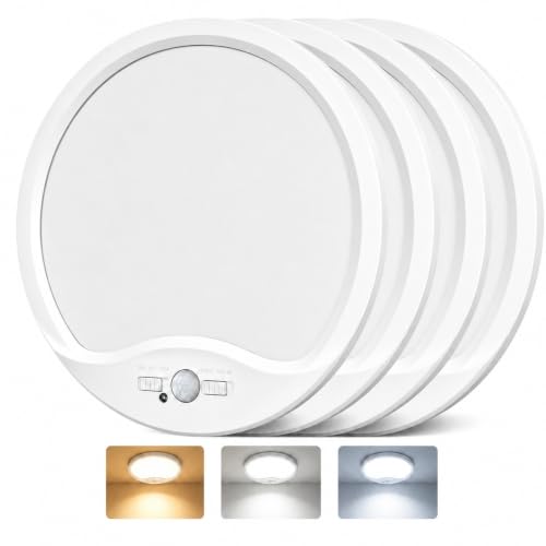 zemty 4 Pack 9 Inch Motion Sensor Ceiling Lights Wired 18W 1800lm 3CCT/3 Mode/30-120s Timer Bright White LED Flush Mount Light Fixture Motion Activated for Closet Pantry Hallways Stairwells Garage